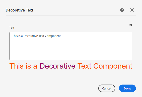 Decorative text component